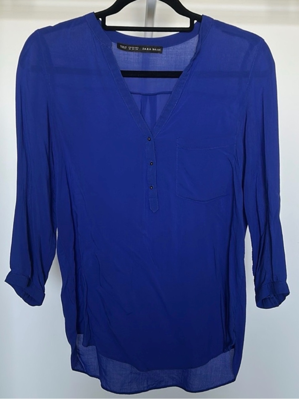 ZARA Basics Royal Blue Flowy V-Neck Tunic Blouse Women’s XS - Picture 9 of 12
